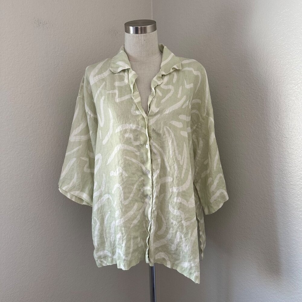 Stone Fox Wear Oversized Shirt Linen Aloe Lines Print Airy Lightweight XS/S